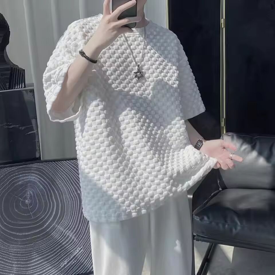 3D Waffle Men T-shirt O-Neck Short Sleeve Breathable Male Top Summer Solid Color Fashion Casual Pullover Tee Shirt Streetwear